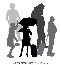 Vector silhouettes of different people on a white background.