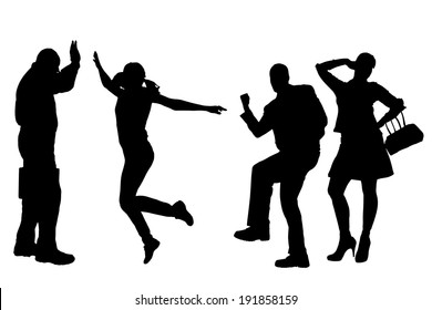 Vector silhouettes of different people on a white background.