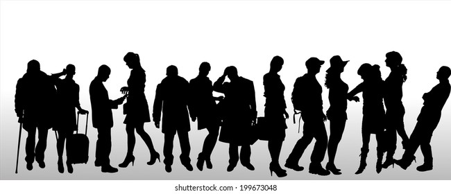 Vector silhouettes of different people on a white background.