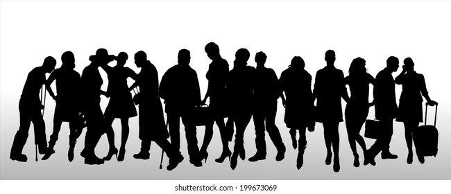 Vector silhouettes of different people on a white background.