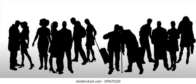 Vector silhouettes of different people on a white background.
