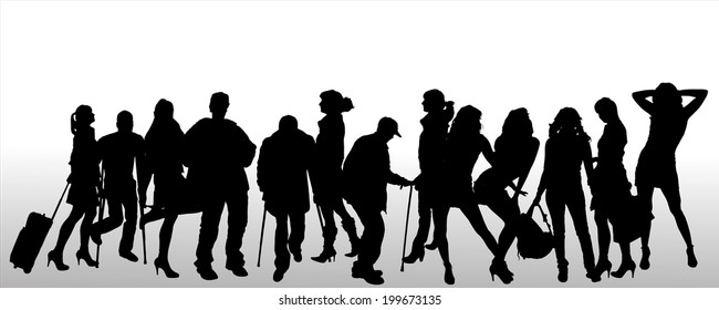 Vector silhouettes of different people on a white background.