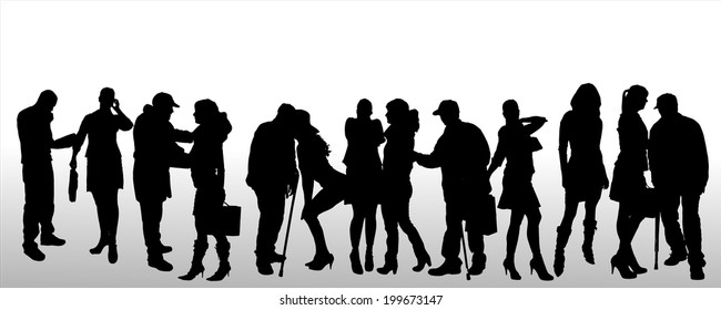 Vector silhouettes of different people on a white background.