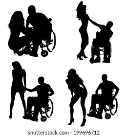 Vector silhouettes of different people on a white background.