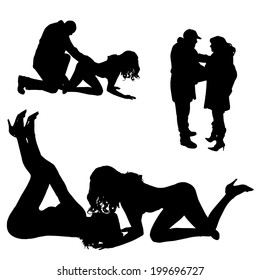 Vector silhouettes of different people on a white background.