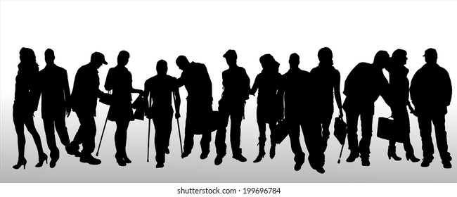 Vector silhouettes of different people on a white background.