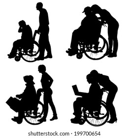 Vector silhouettes of different people on a white background.