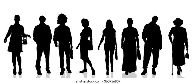 Vector silhouettes of different people on a white background.