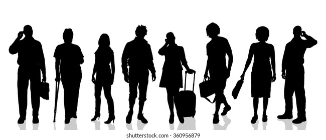 Vector silhouettes of different people on a white background.