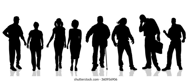 Vector silhouettes of different people on a white background.