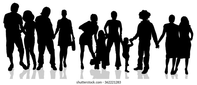 Vector silhouettes of different people on a white background.
