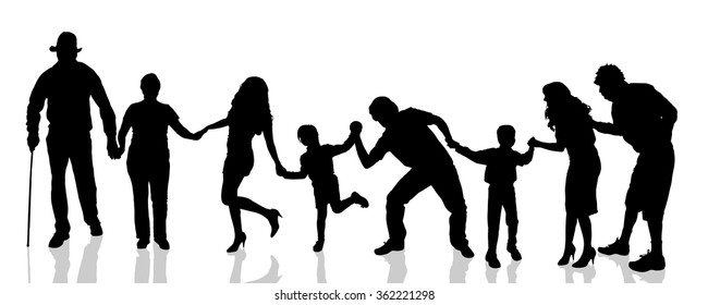 Vector silhouettes of different people on a white background.