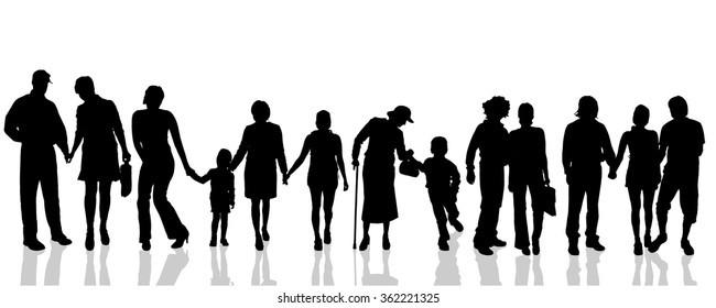 Vector silhouettes of different people on a white background.