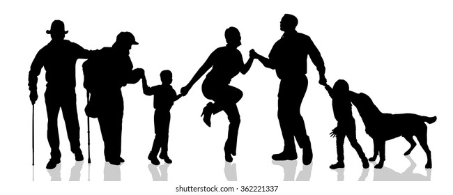 Vector silhouettes of different people on a white background.