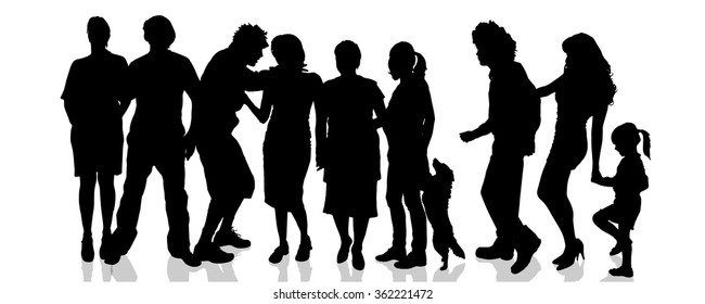 Vector silhouettes of different people on a white background.