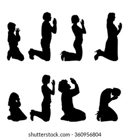 Vector silhouettes of different people who are praying.