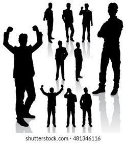 Vector silhouettes. Different poses silhouettes of business people