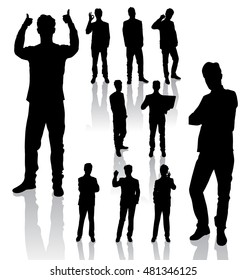 Vector silhouettes. Different poses silhouettes of business people