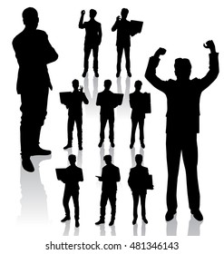 Vector silhouettes. Different poses silhouettes of business people