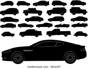 Vector silhouettes of different types of cars