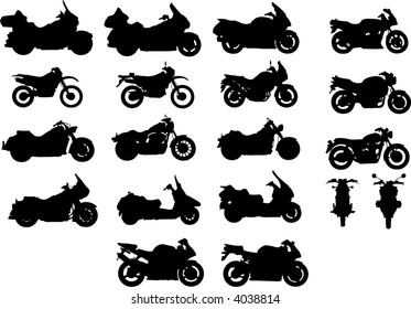 Vector silhouettes of different types of motorcycles