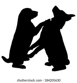 Vector silhouettes of dogs on a white background.