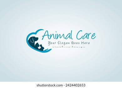 Vector silhouettes of dogs, rabbits and cats for pet logo design, animal care logo