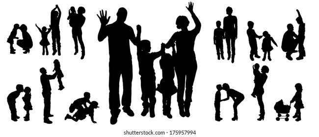 Vector silhouettes of families in different situations.