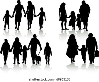 vector of silhouettes of families in different situations