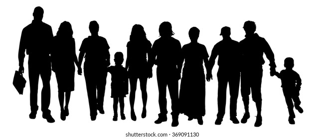 Vector silhouettes of family on a white background.