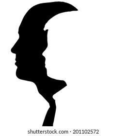 Vector silhouettes family in profile on white background.