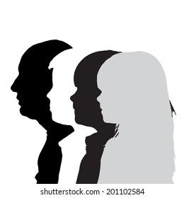 Vector silhouettes family in profile on white background.