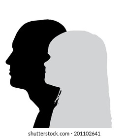 Vector silhouettes family in profile on white background.