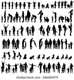 Vector silhouettes of family in the set on a white background.