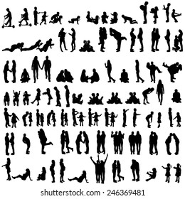 Vector silhouettes of family in the set on a white background.