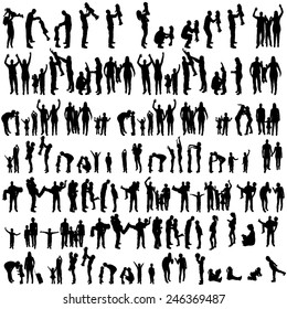 Vector silhouettes of family in the set on a white background.