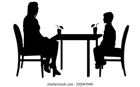 Vector silhouettes of family sitting at the table.