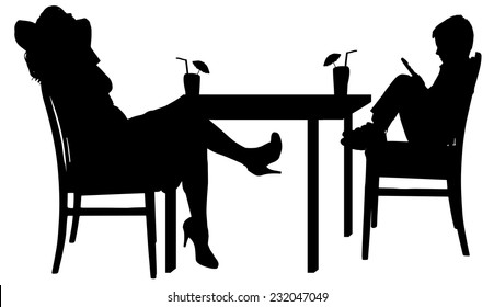 Vector silhouettes of family sitting at the table.