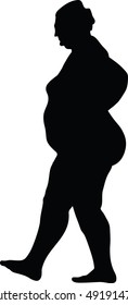 Vector silhouettes of fat old woman in bathing suits ,Vector illustrations