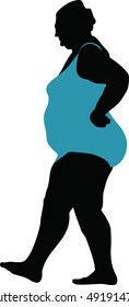 Vector silhouettes of fat old woman in bathing suits ,Vector illustrations