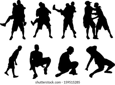 Vector silhouettes of fighting people