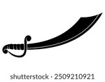 Vector silhouettes of flat-designed Arabian, pirate, and executioner swords isolated on a white background.