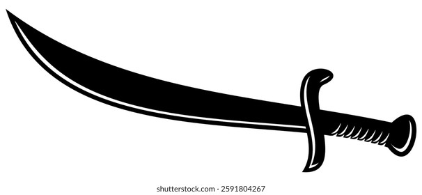Vector silhouettes of flat-designed Arabian, pirate, and executioner swords isolated on a white background.