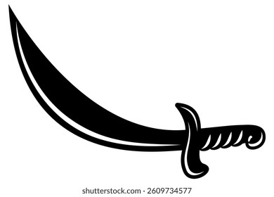 Vector silhouettes of flat-designed Arabian, pirate, and executioner swords isolated on a white background.