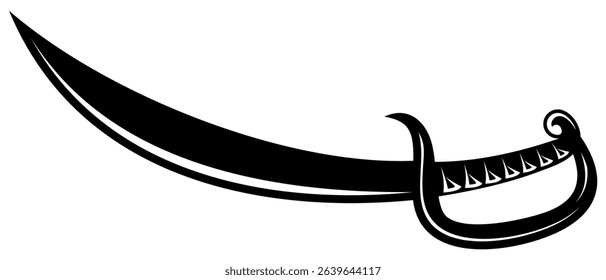 Vector silhouettes of flat-designed Arabian, pirate, and executioner swords isolated on a white background.
