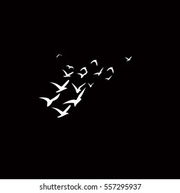 Vector silhouettes: a flock of birds, crows, swans, geese. Silhouette a flock of birds