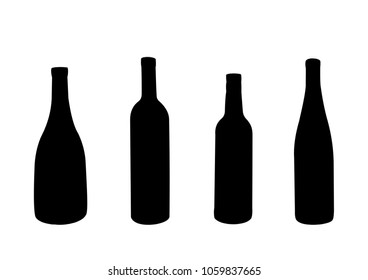 Vector silhouettes of four wine bottles