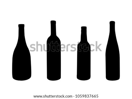 Vector silhouettes of four wine bottles
