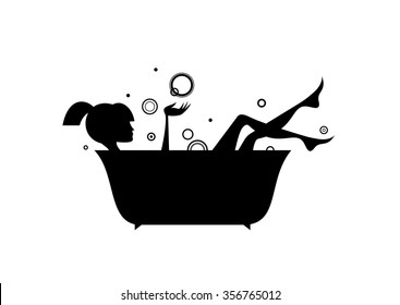 Vector silhouettes: girl in the bath.