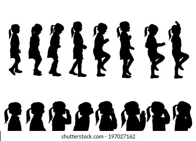 Vector silhouettes girl in profile on white background.